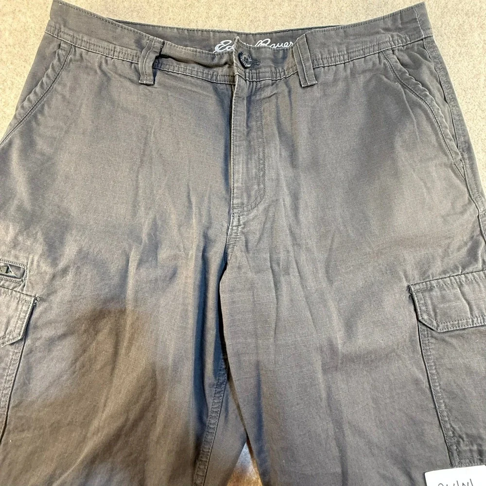 Eddie Bauer‎ Mens Cargo Shorts Size 35 Gray Ripstop Multi Pocket Outdoor Casual